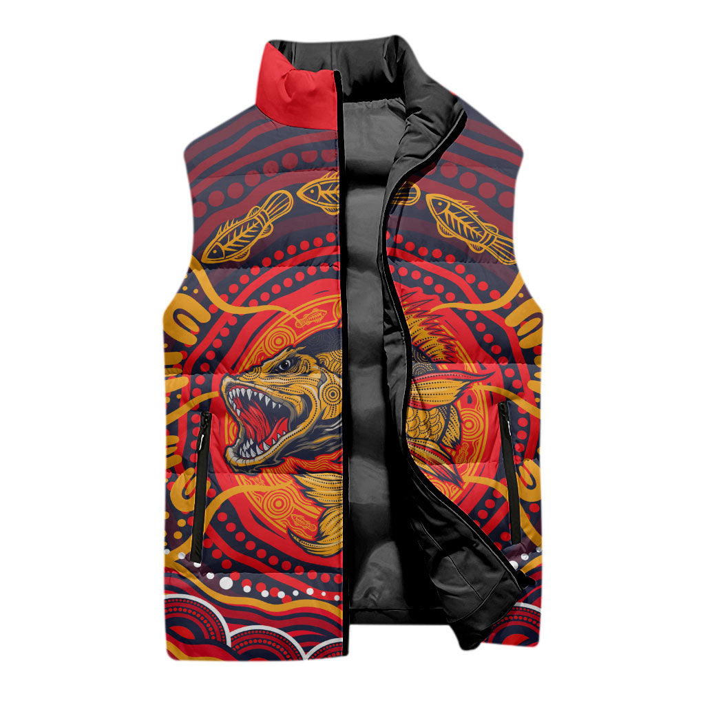 Personalized Barramundi Fish Sleeveless Puffer Jacket Australian Tropical Fish Indigenous Aboriginal Dot Art