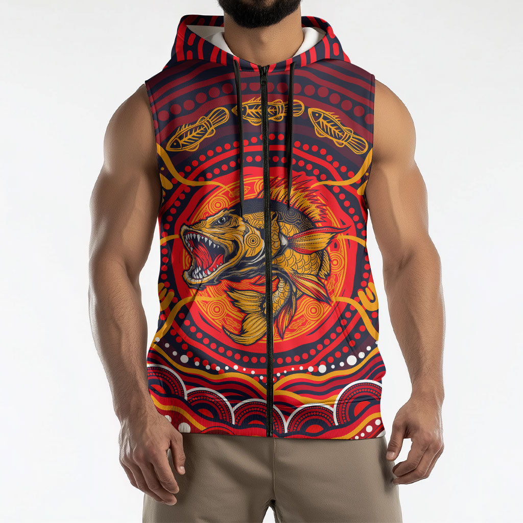Personalized Barramundi Fish Sleeveless Zip Hoodie Australian Tropical Fish Indigenous Aboriginal Dot Art