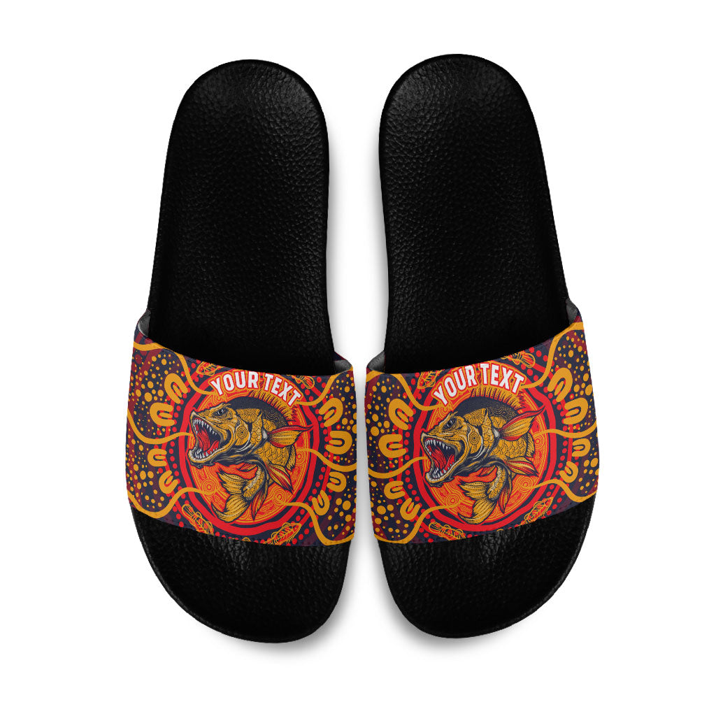 Personalized Barramundi Fish Slide Sandals Australian Tropical Fish Indigenous Aboriginal Dot Art