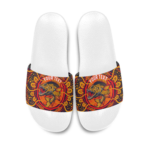 Personalized Barramundi Fish Slide Sandals Australian Tropical Fish Indigenous Aboriginal Dot Art