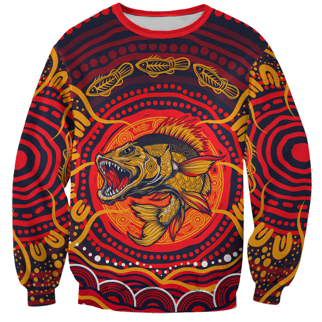 Personalized Barramundi Fish Sweatshirt Australian Tropical Fish Indigenous Aboriginal Dot Art