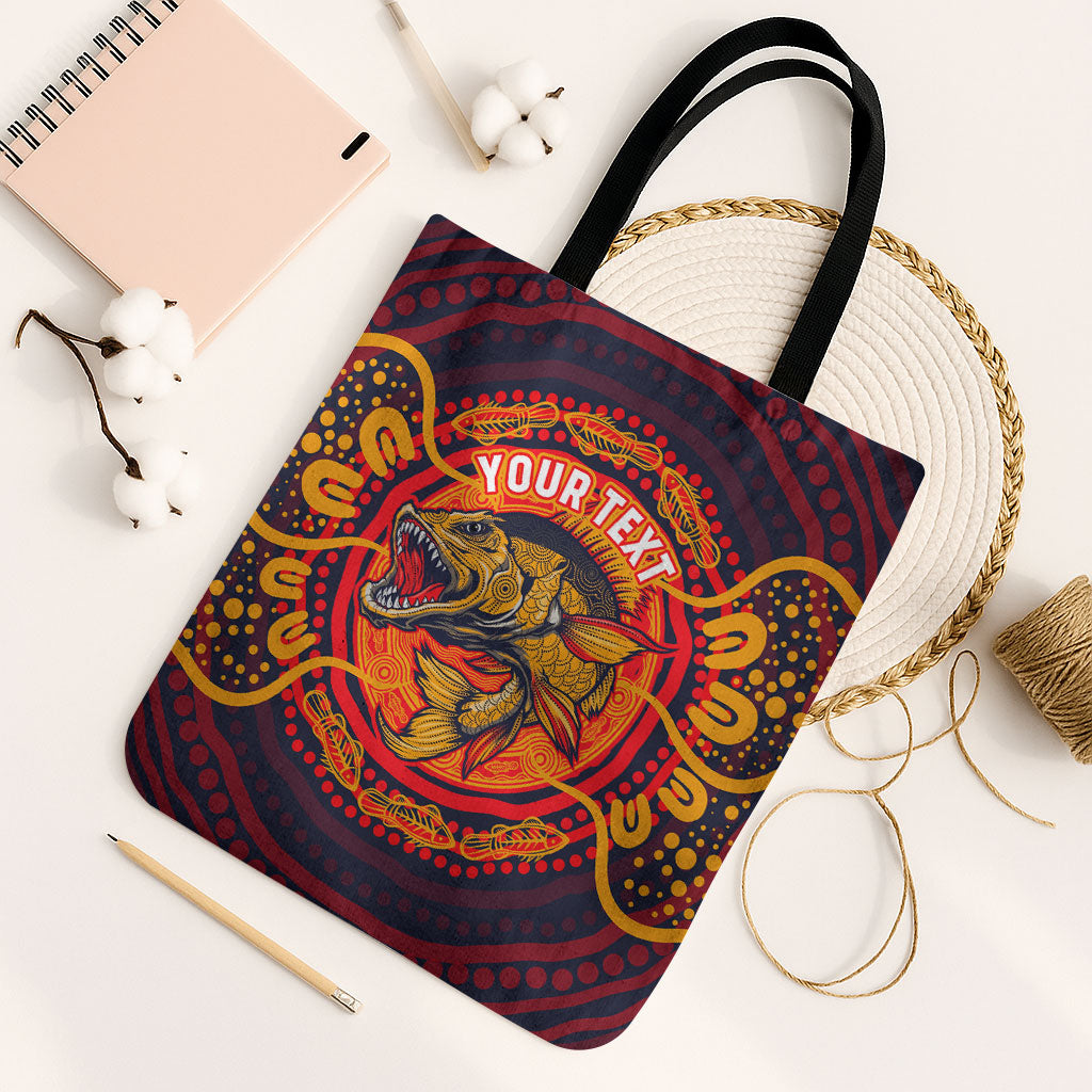 Personalized Barramundi Fish Tote Bag Australian Tropical Fish Indigenous Aboriginal Dot Art