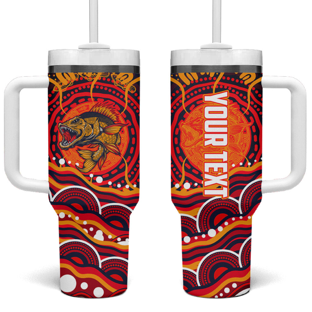 Personalized Barramundi Fish Tumbler With Handle Australian Tropical Fish Indigenous Aboriginal Dot Art