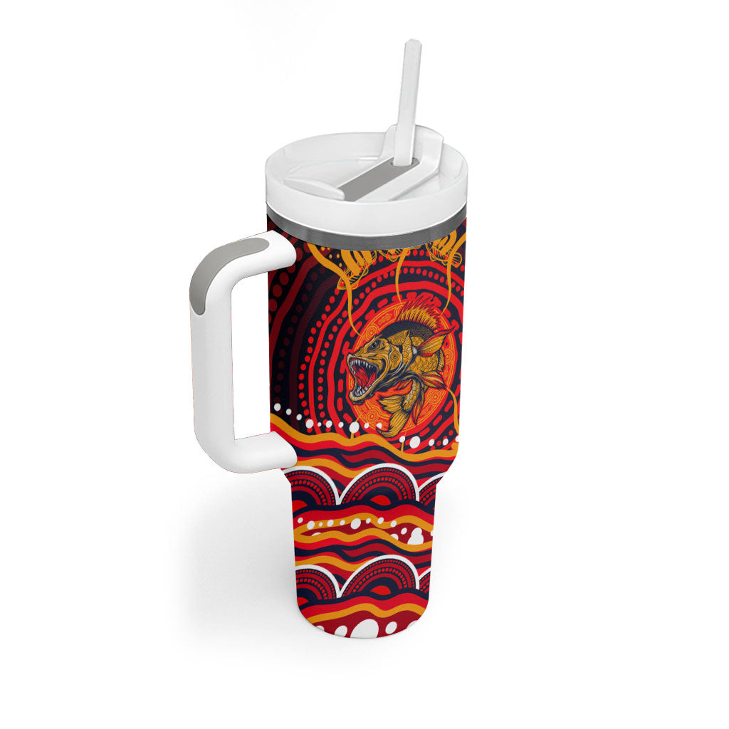 Personalized Barramundi Fish Tumbler With Handle Australian Tropical Fish Indigenous Aboriginal Dot Art