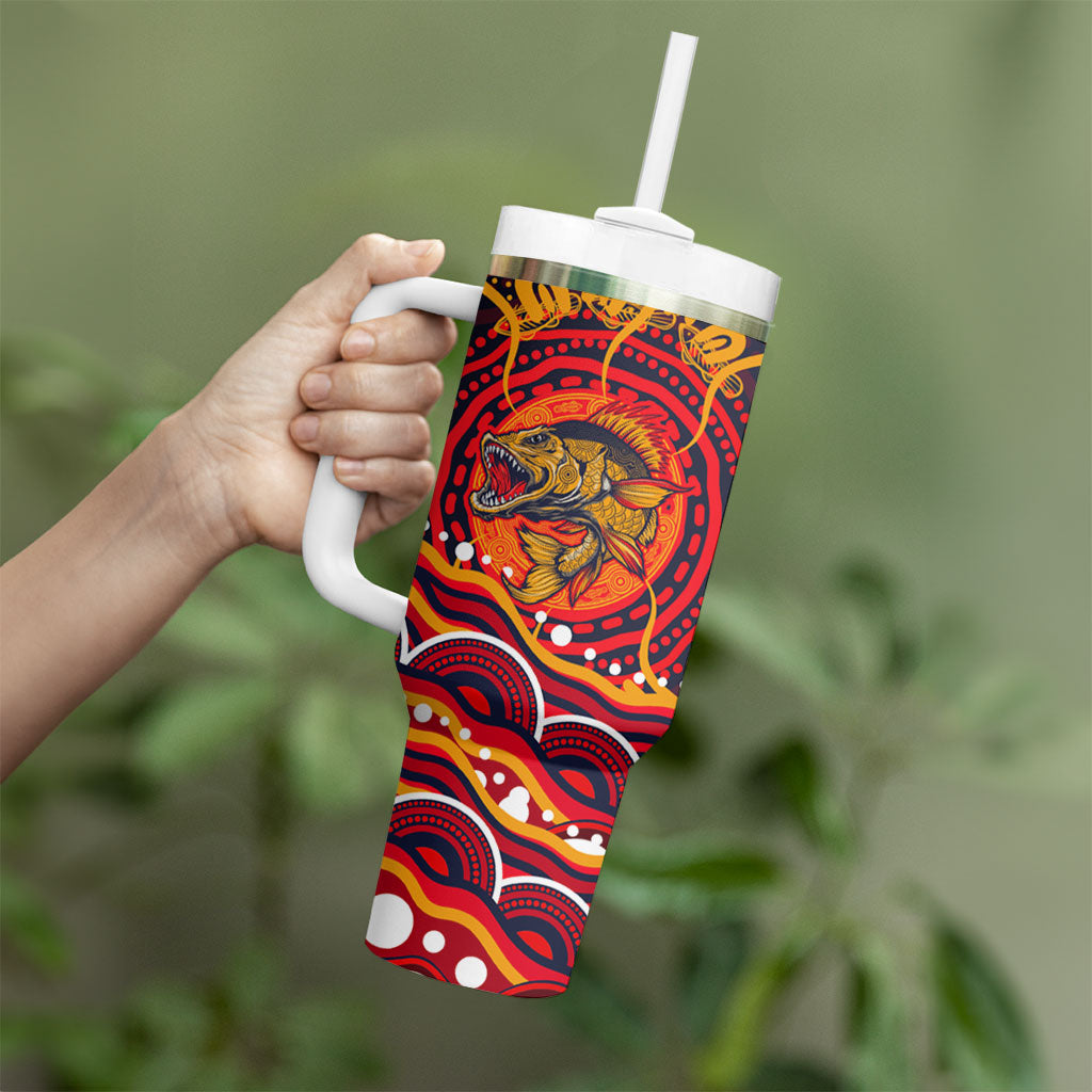Personalized Barramundi Fish Tumbler With Handle Australian Tropical Fish Indigenous Aboriginal Dot Art