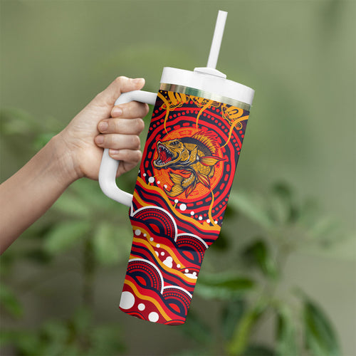 Personalized Barramundi Fish Tumbler With Handle Australian Tropical Fish Indigenous Aboriginal Dot Art
