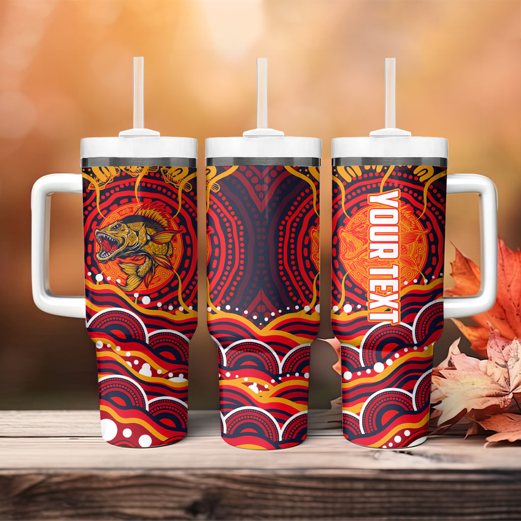 Personalized Barramundi Fish Tumbler With Handle Australian Tropical Fish Indigenous Aboriginal Dot Art