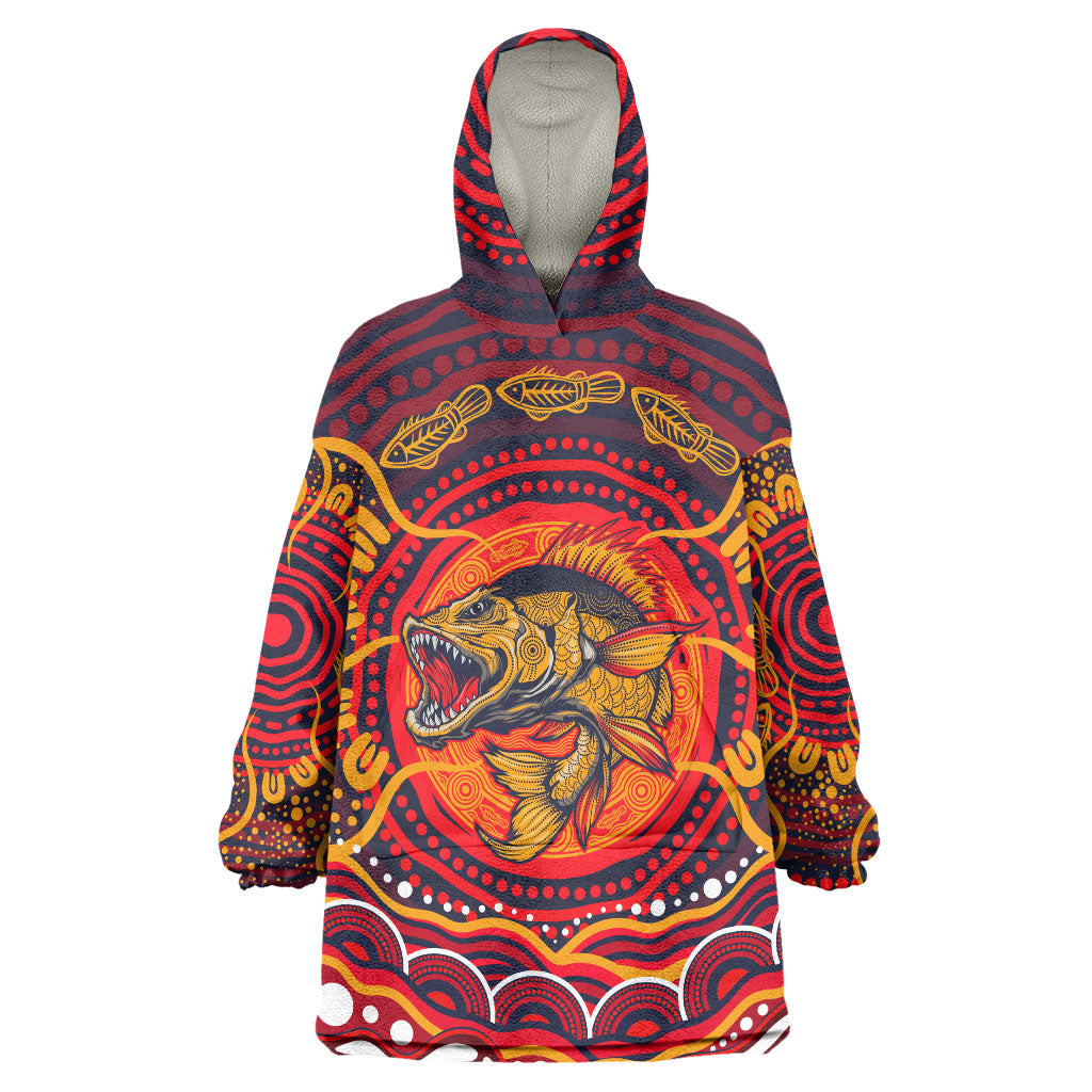 Personalized Barramundi Fish Wearable Blanket Hoodie Australian Tropical Fish Indigenous Aboriginal Dot Art