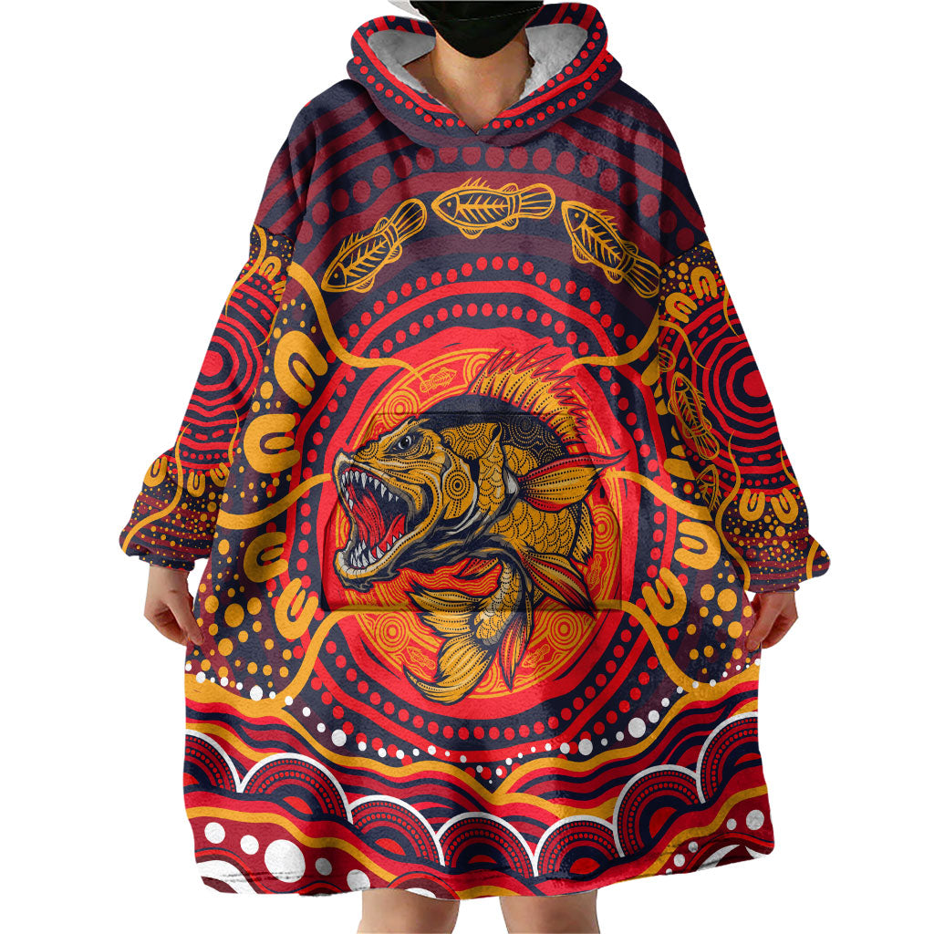 Personalized Barramundi Fish Wearable Blanket Hoodie Australian Tropical Fish Indigenous Aboriginal Dot Art