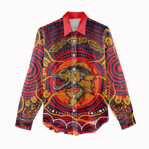 Personalized Barramundi Fish Women Casual Shirt Australian Tropical Fish Indigenous Aboriginal Dot Art