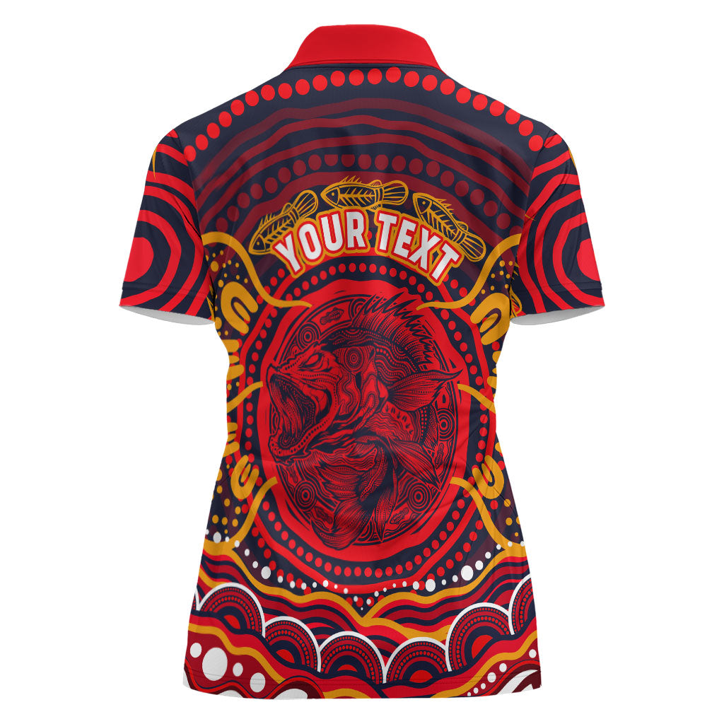 Personalized Barramundi Fish Women Polo Shirt Australian Tropical Fish Indigenous Aboriginal Dot Art