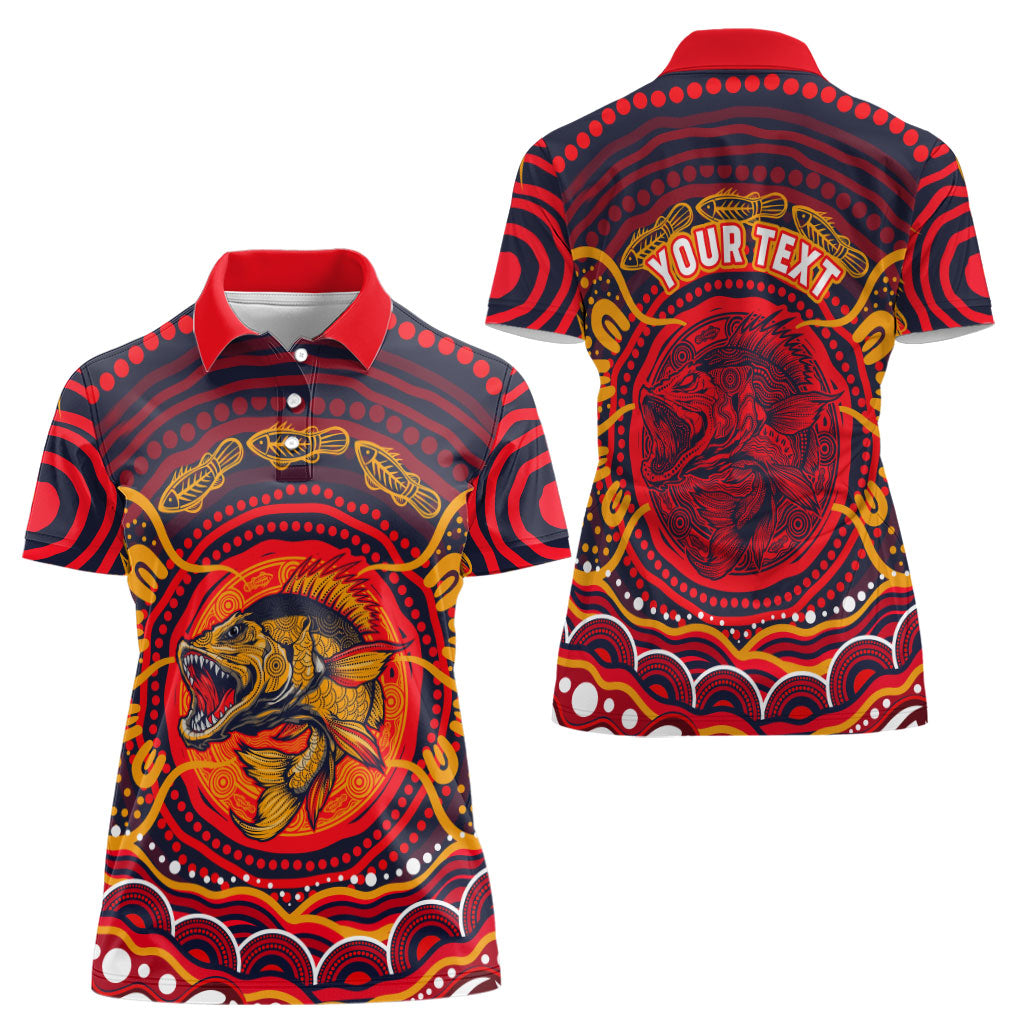 Personalized Barramundi Fish Women Polo Shirt Australian Tropical Fish Indigenous Aboriginal Dot Art