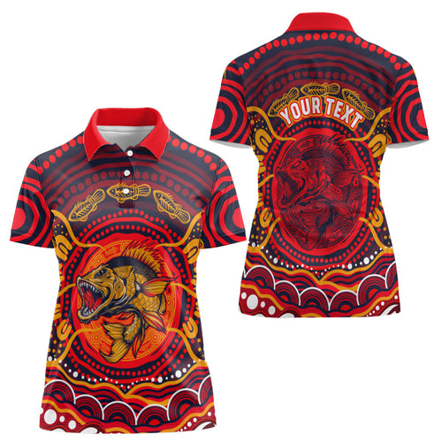 Personalized Barramundi Fish Women Polo Shirt Australian Tropical Fish Indigenous Aboriginal Dot Art