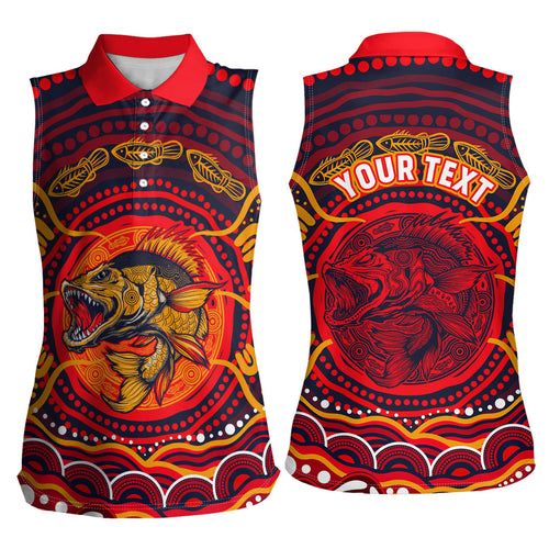Personalized Barramundi Fish Women Sleeveless Polo Shirt Australian Tropical Fish Indigenous Aboriginal Dot Art