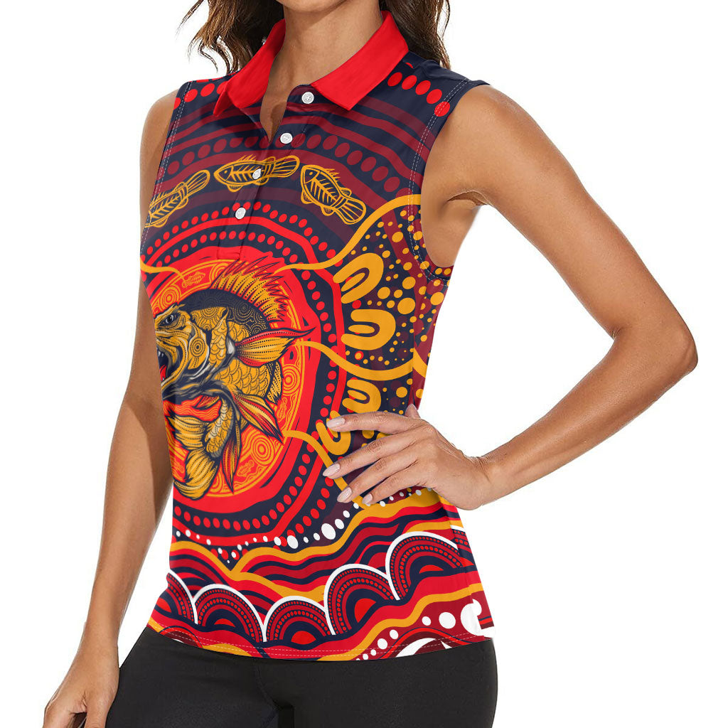 Personalized Barramundi Fish Women Sleeveless Polo Shirt Australian Tropical Fish Indigenous Aboriginal Dot Art