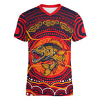 Personalized Barramundi Fish Women V-Neck T-Shirt Australian Tropical Fish Indigenous Aboriginal Dot Art