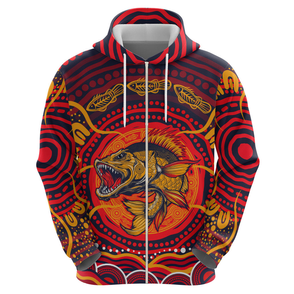 Personalized Barramundi Fish Zip Hoodie Australian Tropical Fish Indigenous Aboriginal Dot Art