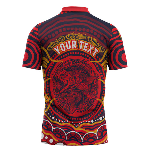 Personalized Barramundi Fish Zipper Polo Shirt Australian Tropical Fish Indigenous Aboriginal Dot Art