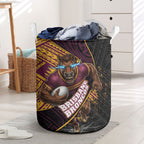 Brisbane Broncos Rugby Laundry Basket Tribal Polynesian Power Art - Lightning Mascot