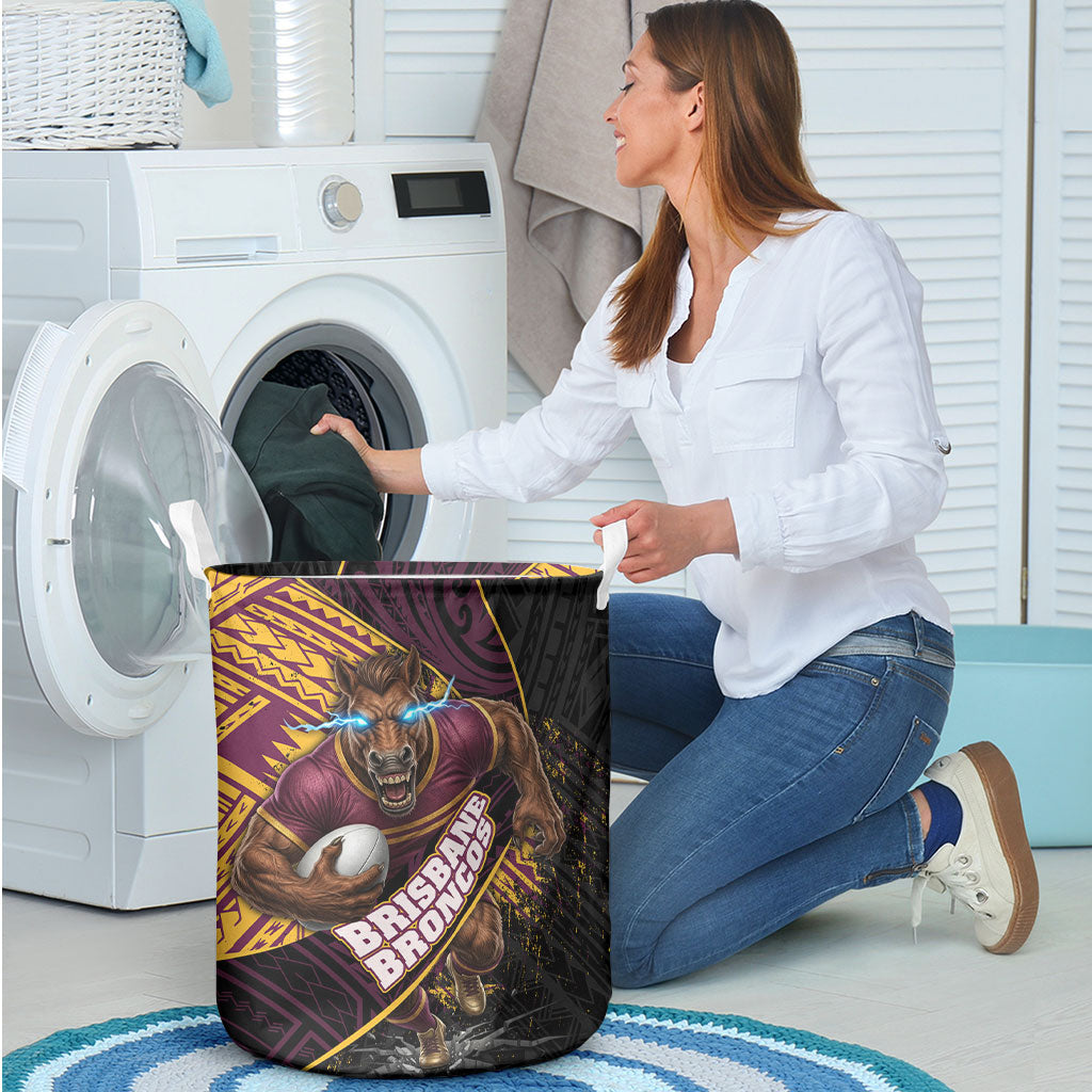 Brisbane Broncos Rugby Laundry Basket Tribal Polynesian Power Art - Lightning Mascot