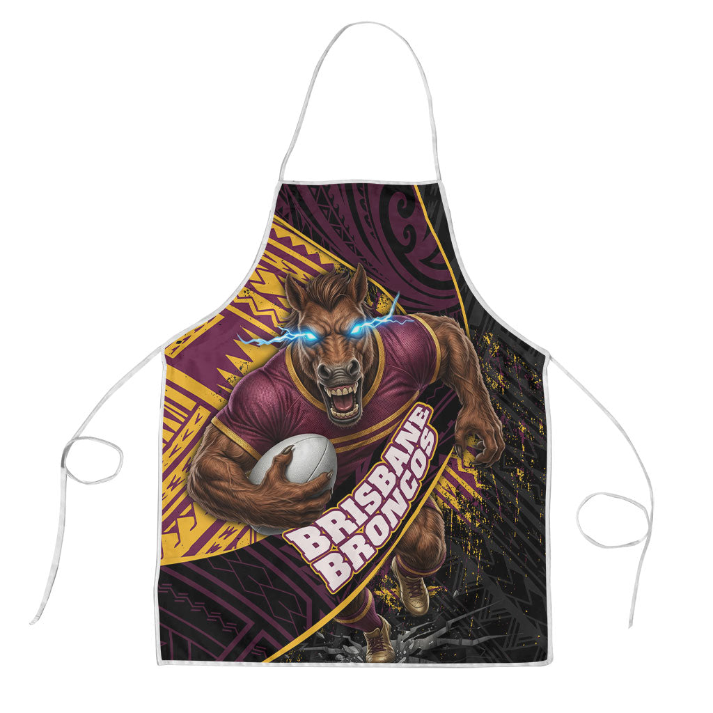 Brisbane Broncos Rugby Apron Tribal Polynesian Power Art - Lightning Mascot