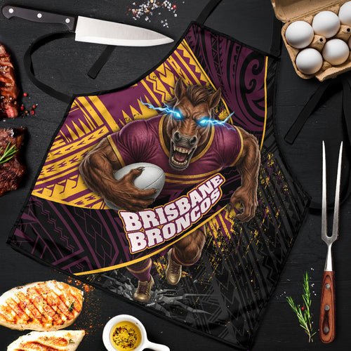 Brisbane Broncos Rugby Apron Tribal Polynesian Power Art - Lightning Mascot