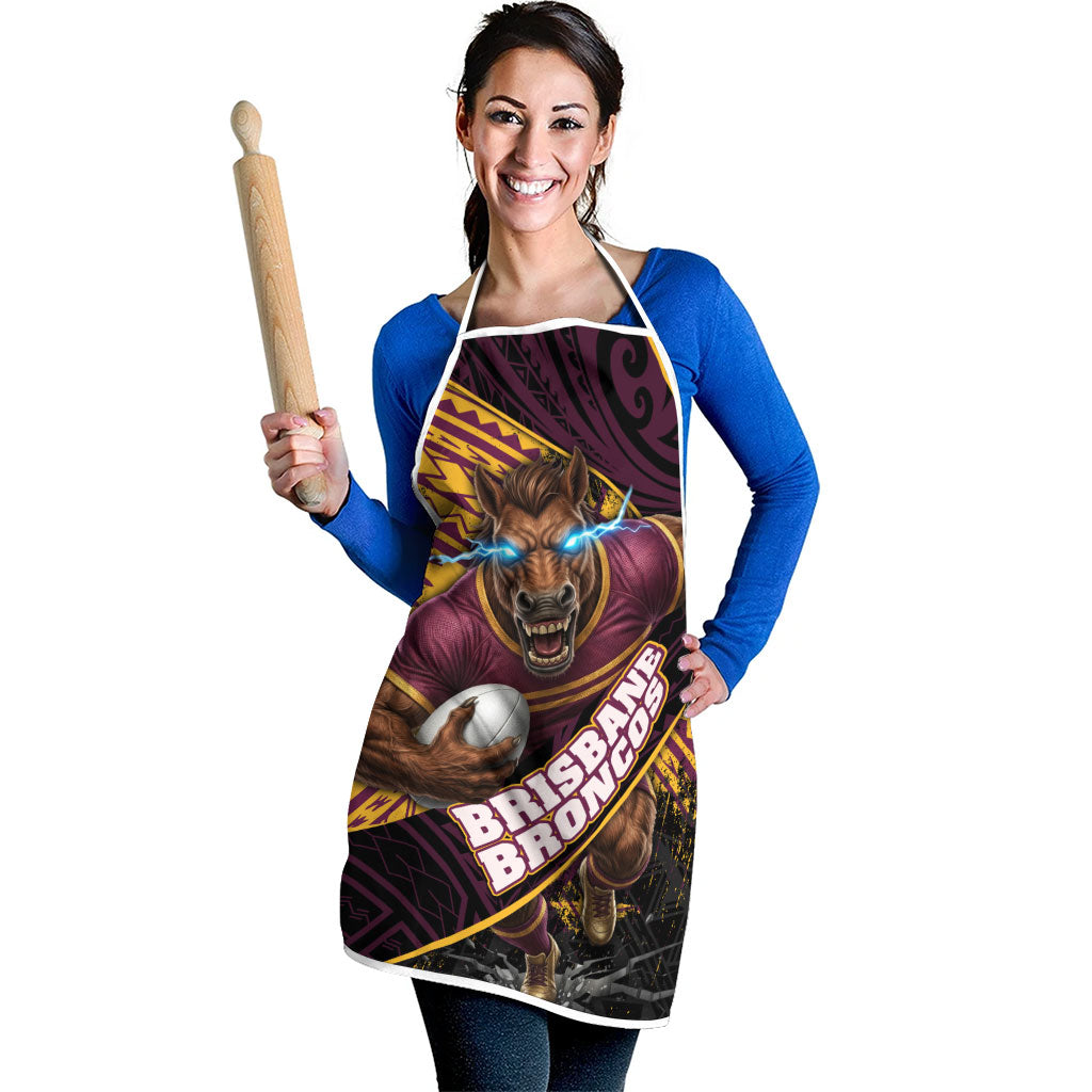 Brisbane Broncos Rugby Apron Tribal Polynesian Power Art - Lightning Mascot