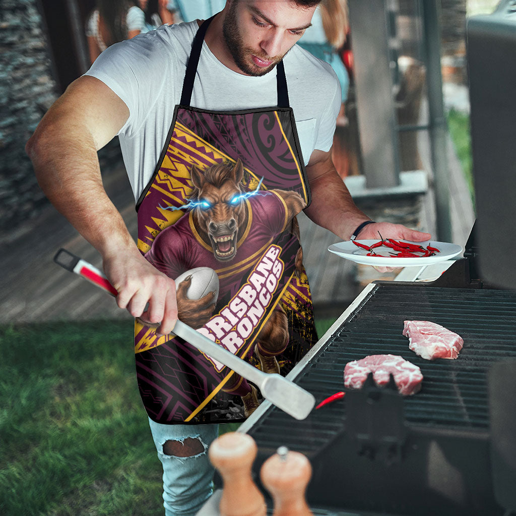 Brisbane Broncos Rugby Apron Tribal Polynesian Power Art - Lightning Mascot