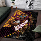 Brisbane Broncos Rugby Area Rug Tribal Polynesian Power Art - Lightning Mascot
