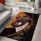 Brisbane Broncos Rugby Area Rug Tribal Polynesian Power Art - Lightning Mascot
