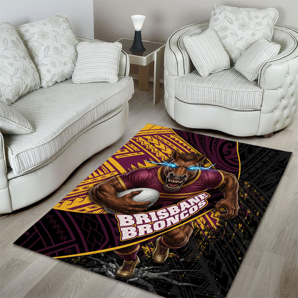 Brisbane Broncos Rugby Area Rug Tribal Polynesian Power Art - Lightning Mascot