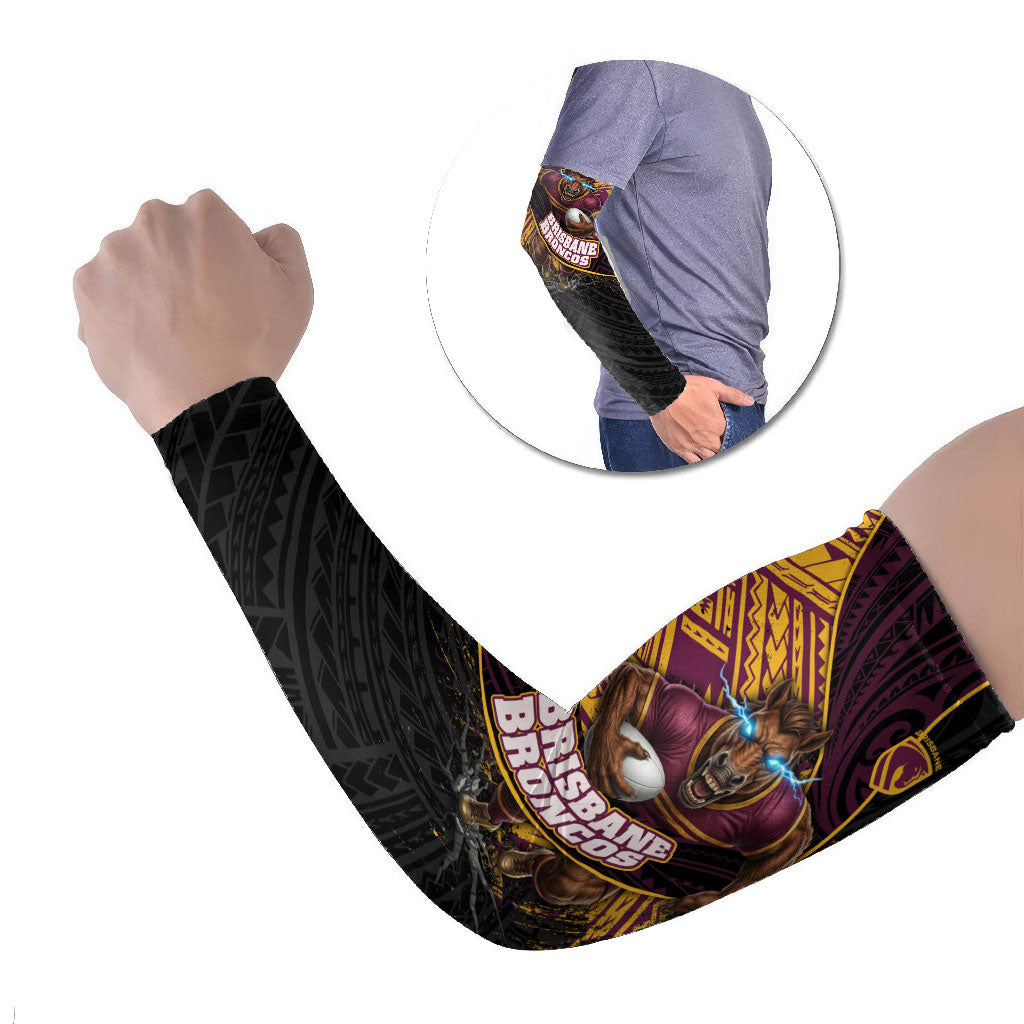 Brisbane Broncos Rugby Arm Sleeves Tribal Polynesian Power Art - Lightning Mascot