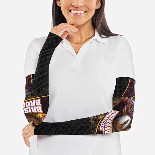 Brisbane Broncos Rugby Arm Sleeves Tribal Polynesian Power Art - Lightning Mascot