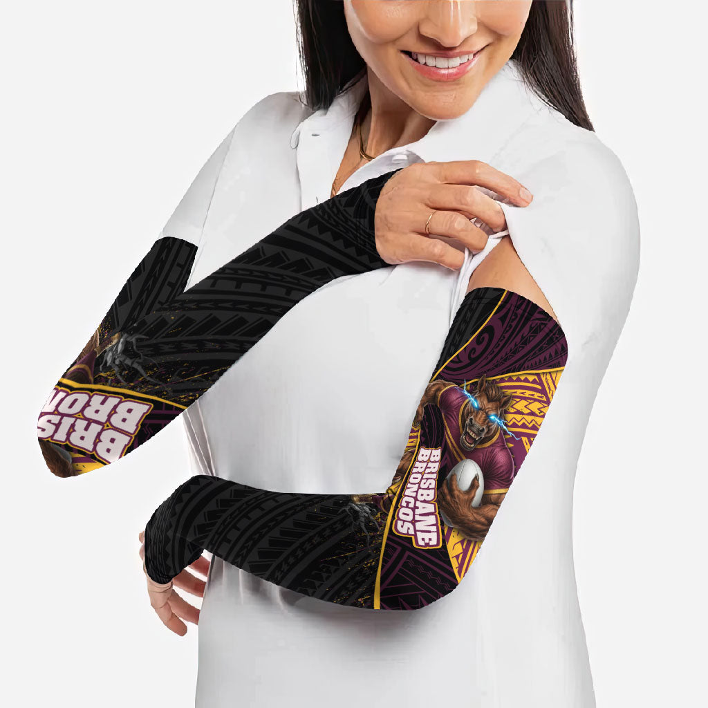 Brisbane Broncos Rugby Arm Sleeves Tribal Polynesian Power Art - Lightning Mascot