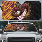 Brisbane Broncos Rugby Auto Sun Shade Tribal Polynesian Power Art - Lightning Mascot