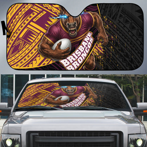 Brisbane Broncos Rugby Auto Sun Shade Tribal Polynesian Power Art - Lightning Mascot