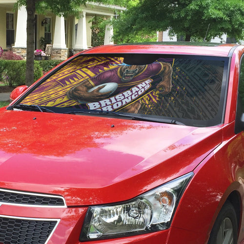 Brisbane Broncos Rugby Auto Sun Shade Tribal Polynesian Power Art - Lightning Mascot