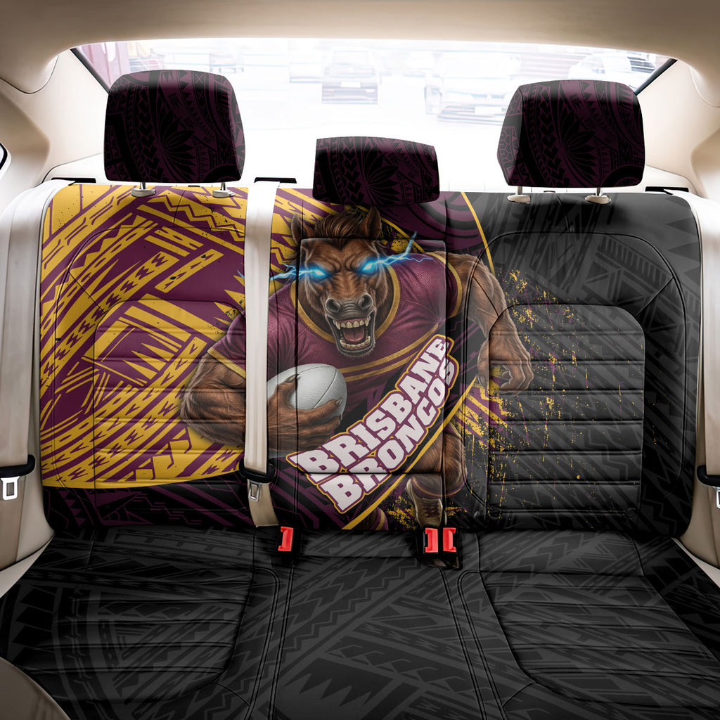 Brisbane Broncos Rugby Back Car Seat Cover Tribal Polynesian Power Art - Lightning Mascot