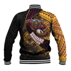Brisbane Broncos Rugby Baseball Jacket Tribal Polynesian Power Art - Lightning Mascot