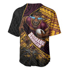 Brisbane Broncos Rugby Baseball Jersey Tribal Polynesian Power Art - Lightning Mascot