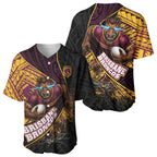 Brisbane Broncos Rugby Baseball Jersey Tribal Polynesian Power Art - Lightning Mascot