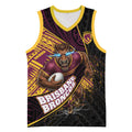 Brisbane Broncos Rugby Basketball Jersey Tribal Polynesian Power Art - Lightning Mascot