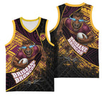 Brisbane Broncos Rugby Basketball Jersey Tribal Polynesian Power Art - Lightning Mascot