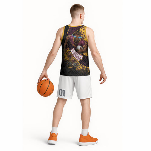 Brisbane Broncos Rugby Basketball Jersey Tribal Polynesian Power Art - Lightning Mascot