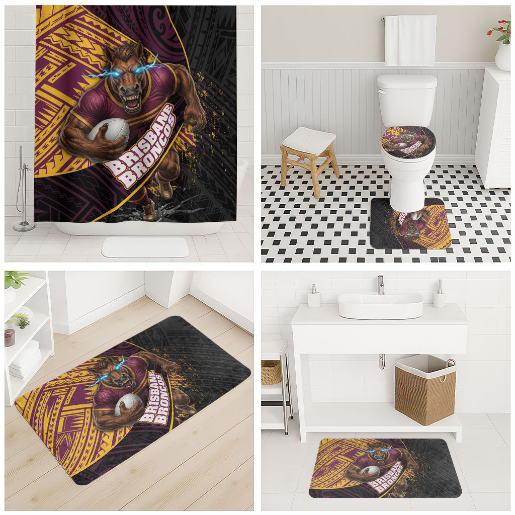 Brisbane Broncos Rugby Bathroom Set Tribal Polynesian Power Art - Lightning Mascot