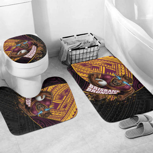 Brisbane Broncos Rugby Bathroom Set Tribal Polynesian Power Art - Lightning Mascot