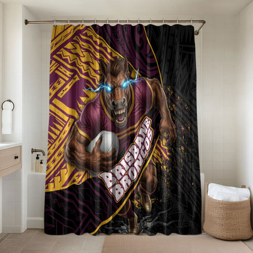 Brisbane Broncos Rugby Bathroom Set Tribal Polynesian Power Art - Lightning Mascot
