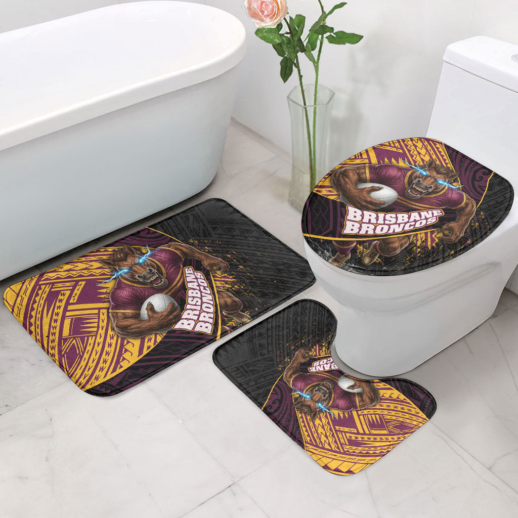 Brisbane Broncos Rugby Bathroom Set Tribal Polynesian Power Art - Lightning Mascot