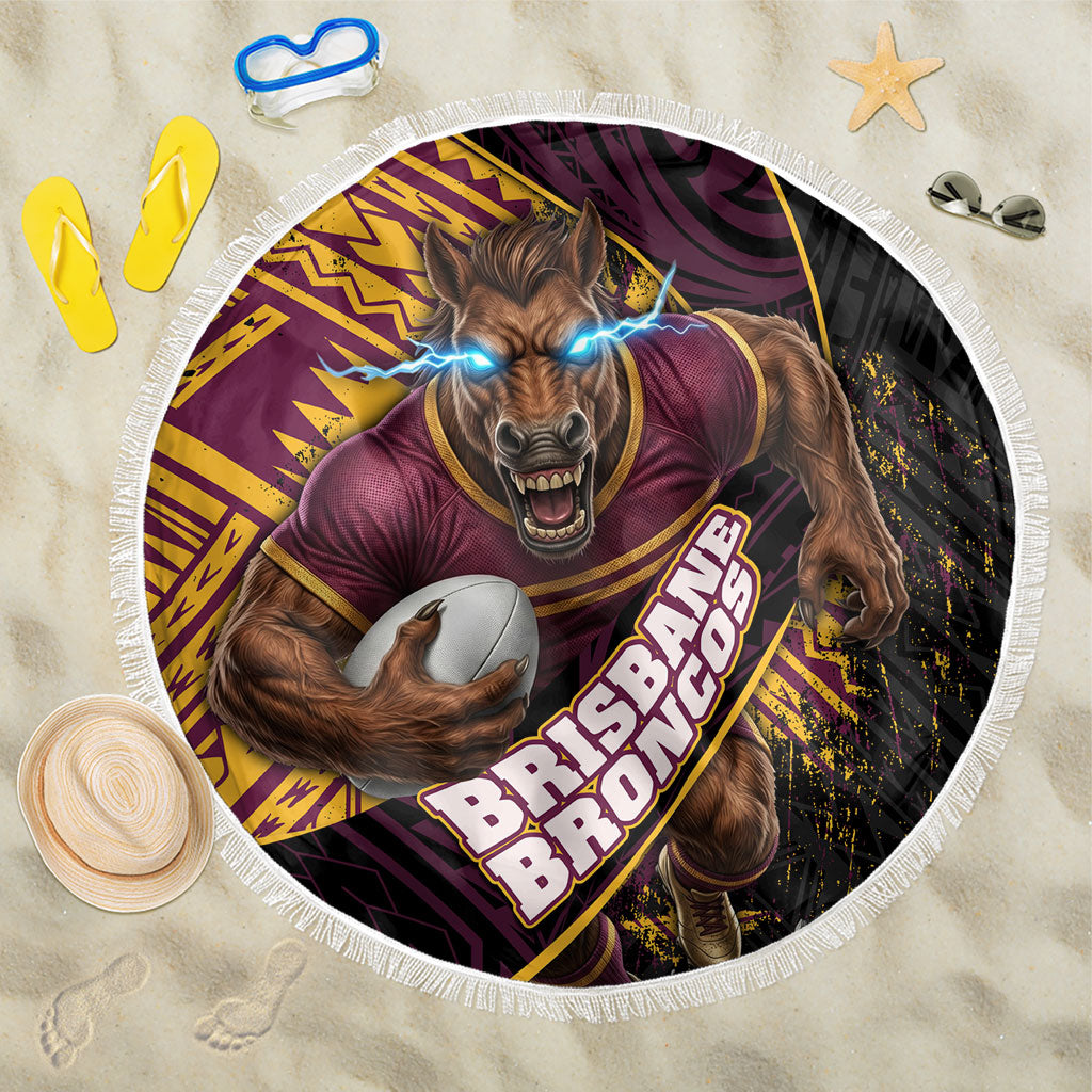 Brisbane Broncos Rugby Beach Blanket Tribal Polynesian Power Art - Lightning Mascot