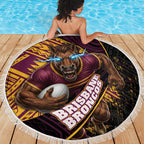 Brisbane Broncos Rugby Beach Blanket Tribal Polynesian Power Art - Lightning Mascot